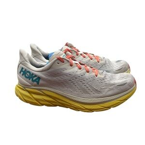 Hoka Clifton 8 White and Coral Athletic Shoes‎ size 10 EE
